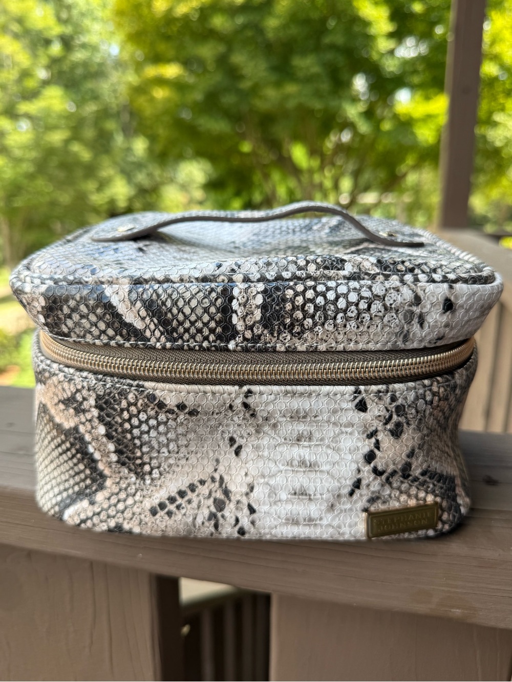 Snake-Print Cosmetic Case in Black and White